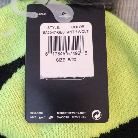 NIKE Big Kid's Volt Yellow Black Swoosh Pom Pom Knit Beanie NWT - Picture 12 of 15